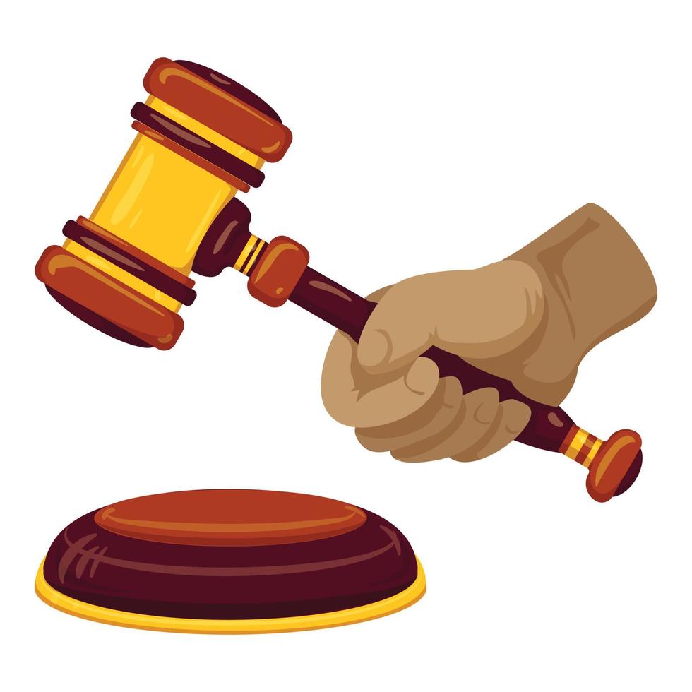 Hand hold gavel icon, cartoon style vector