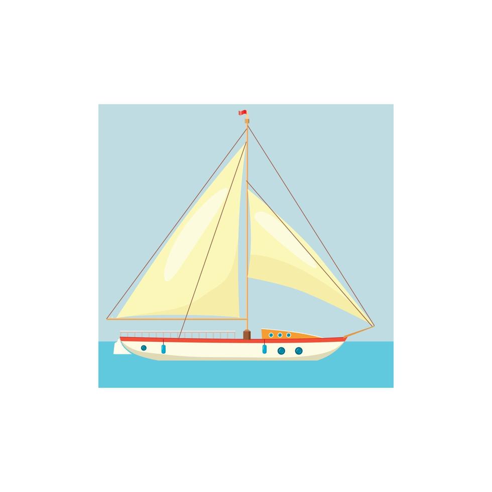 Yacht with white sails icon, cartoon style vector