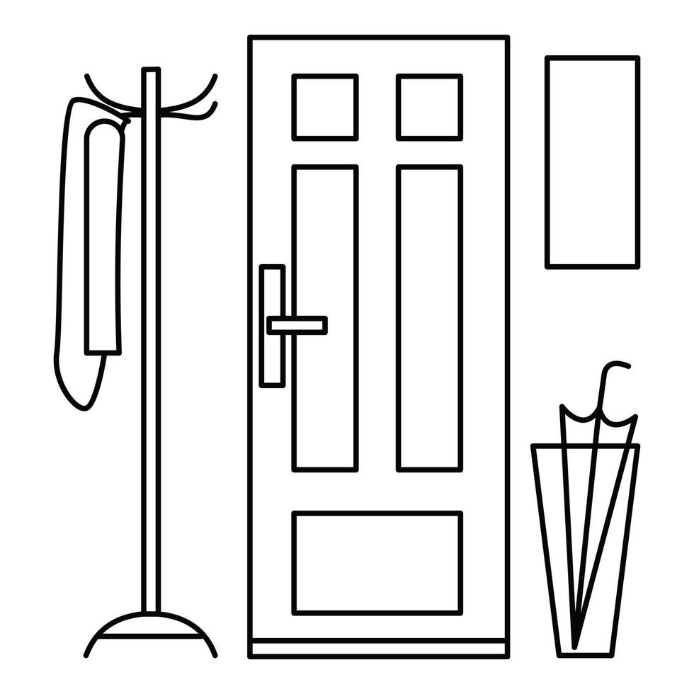 Home door interior icon, outline style vector