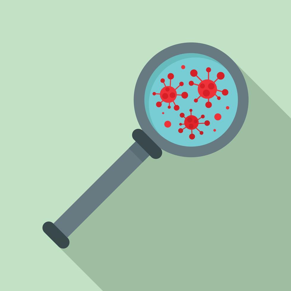 Virus magnify glass inspection icon, flat style vector