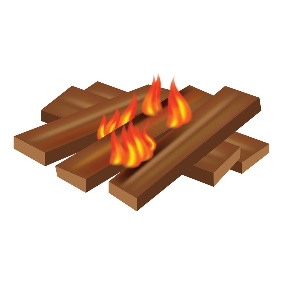 Wood fire icon, realistic style vector