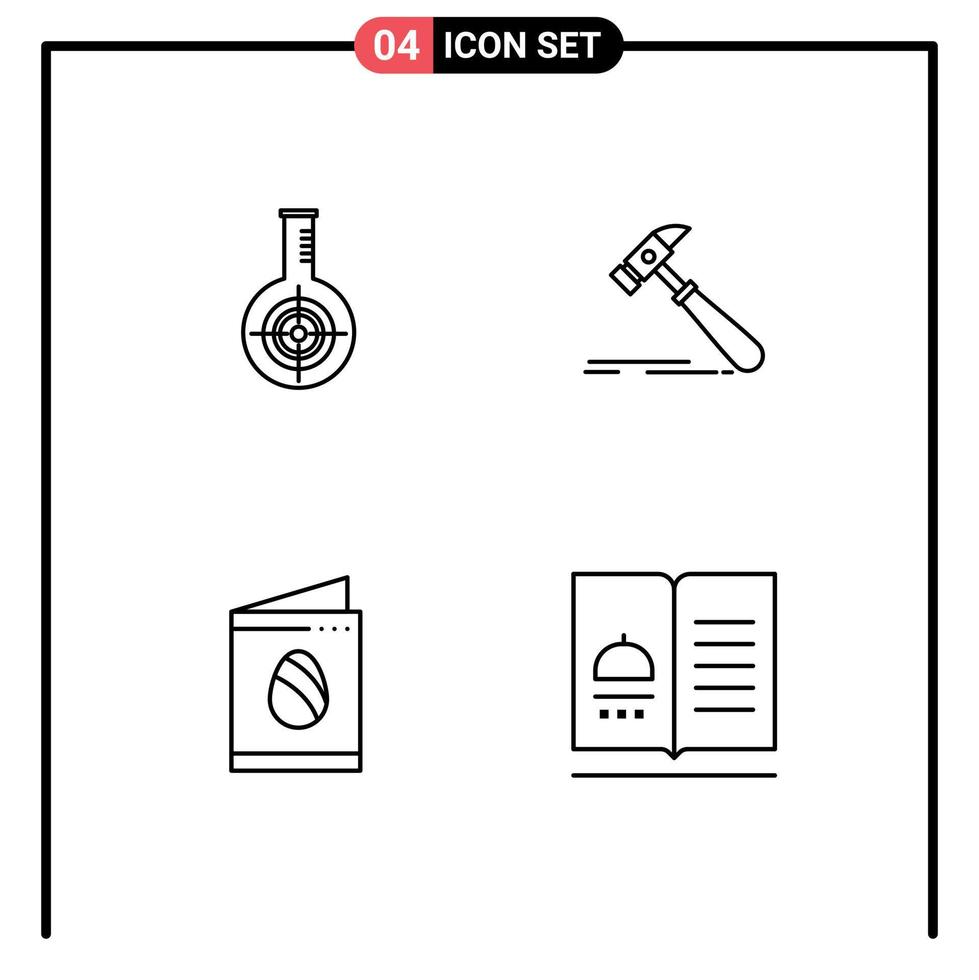 Line Pack of 4 Universal Symbols of chemical carpenter lab construction egg Editable Vector Design Elements