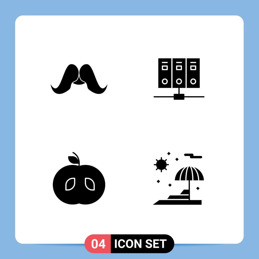 4 Thematic Vector Solid Glyphs and Editable Symbols of moustache apple male mainframe fruit Editable Vector Design Elements