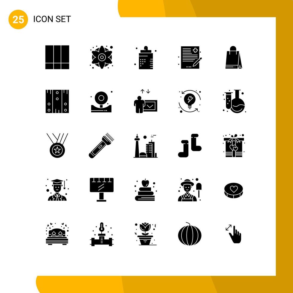 25 User Interface Solid Glyph Pack of modern Signs and Symbols of bag healthcare baby file form Editable Vector Design Elements