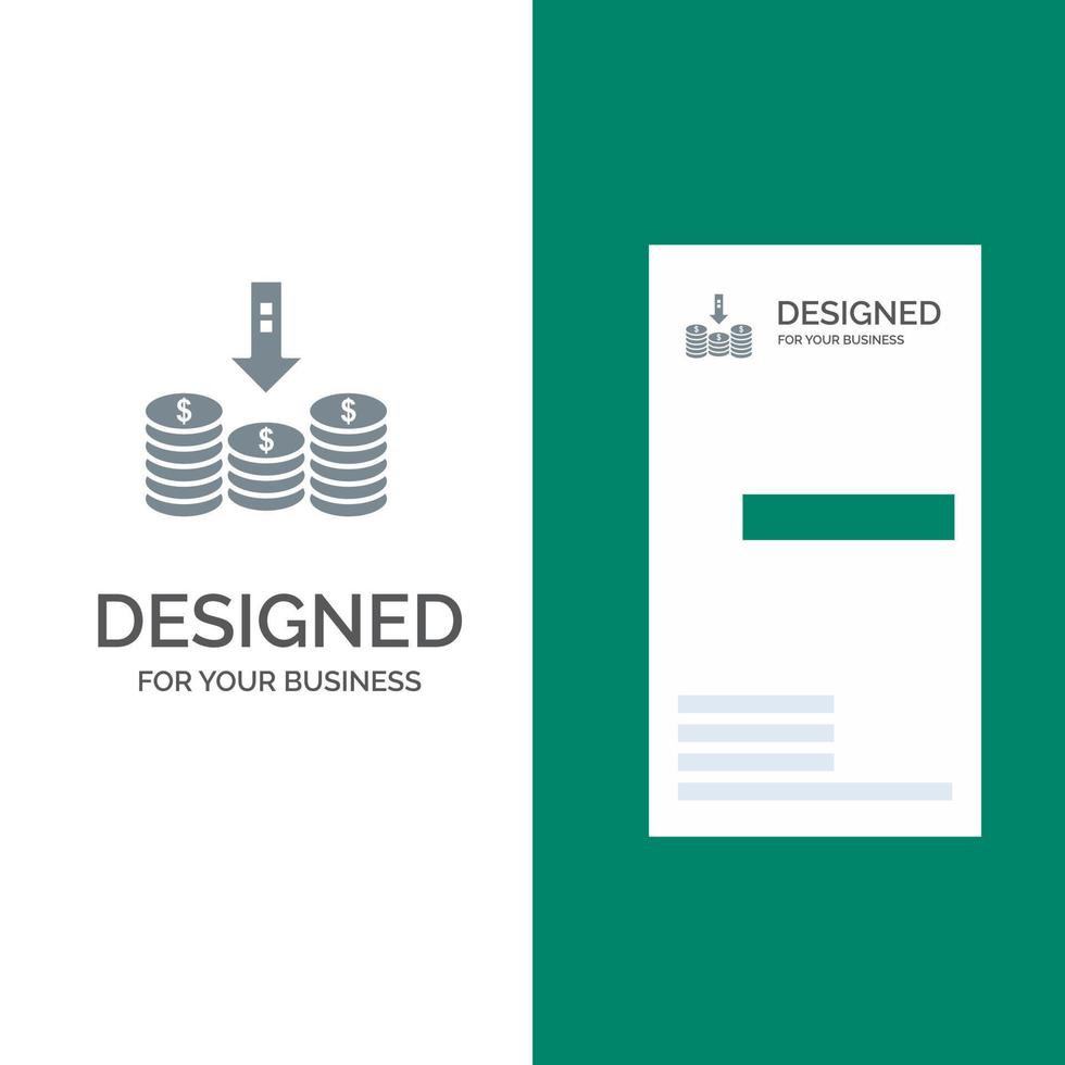 Coins Cash Money Down Arrow Grey Logo Design and Business Card Template vector