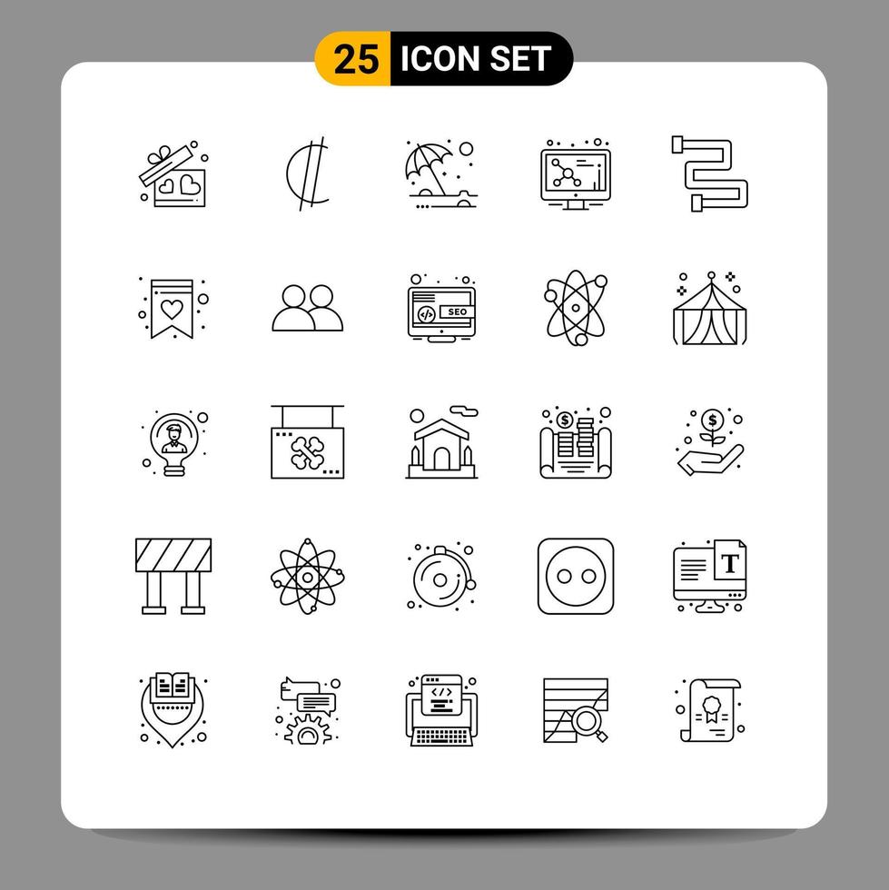 Set of 25 Modern UI Icons Symbols Signs for heating molecule beach screen atom Editable Vector Design Elements