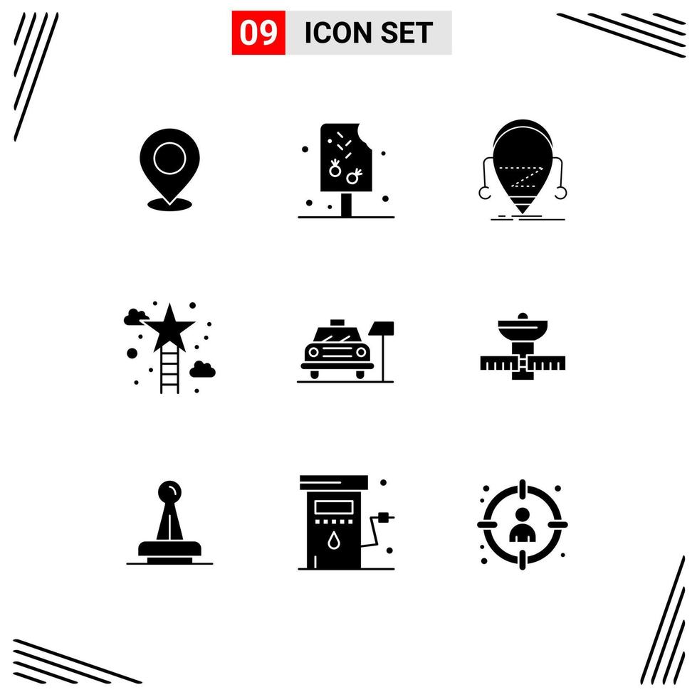 Group of 9 Solid Glyphs Signs and Symbols for climbing robot ice droid android Editable Vector Design Elements