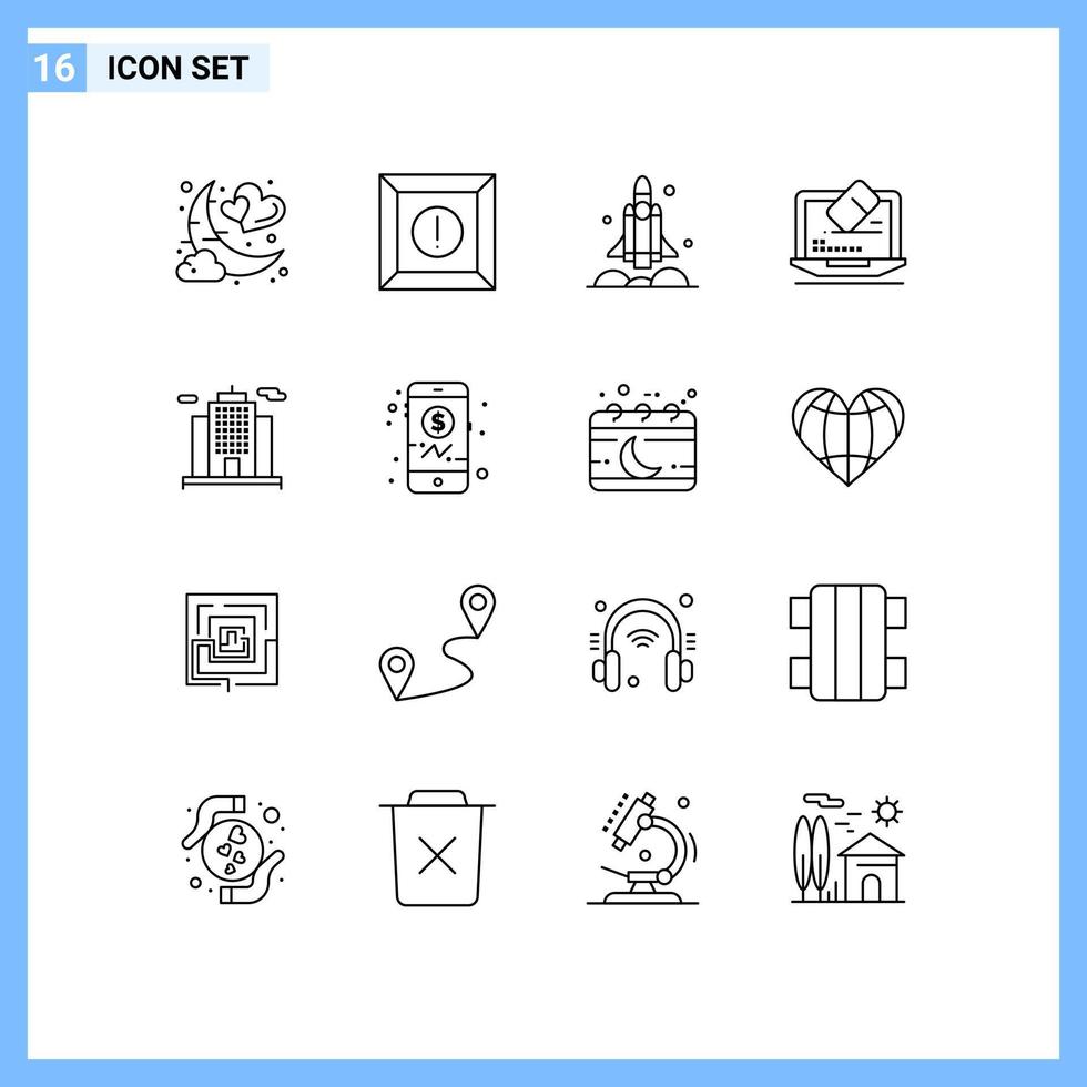 Outline Pack of 16 Universal Symbols of architecture tool launcher data usa Editable Vector Design Elements