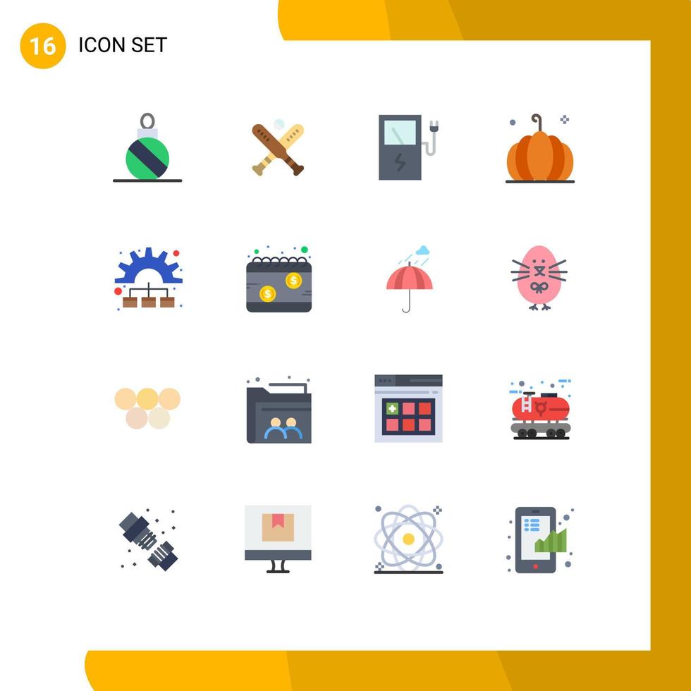 Group of 16 Modern Flat Colors Set for process management charge vegetable pumpkin Editable Pack of Creative Vector Design Elements