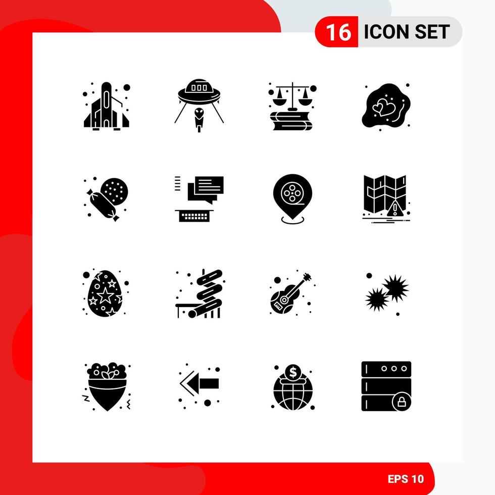 16 User Interface Solid Glyph Pack of modern Signs and Symbols of love egg mars easter marketing Editable Vector Design Elements