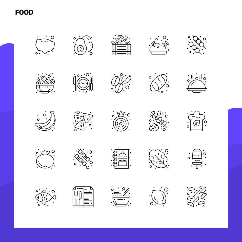 conjunto de iconos de línea de alimentos conjunto 25 iconos diseño de estilo minimalista vectorial conjunto de iconos negros paquete de pictogramas lineales vector