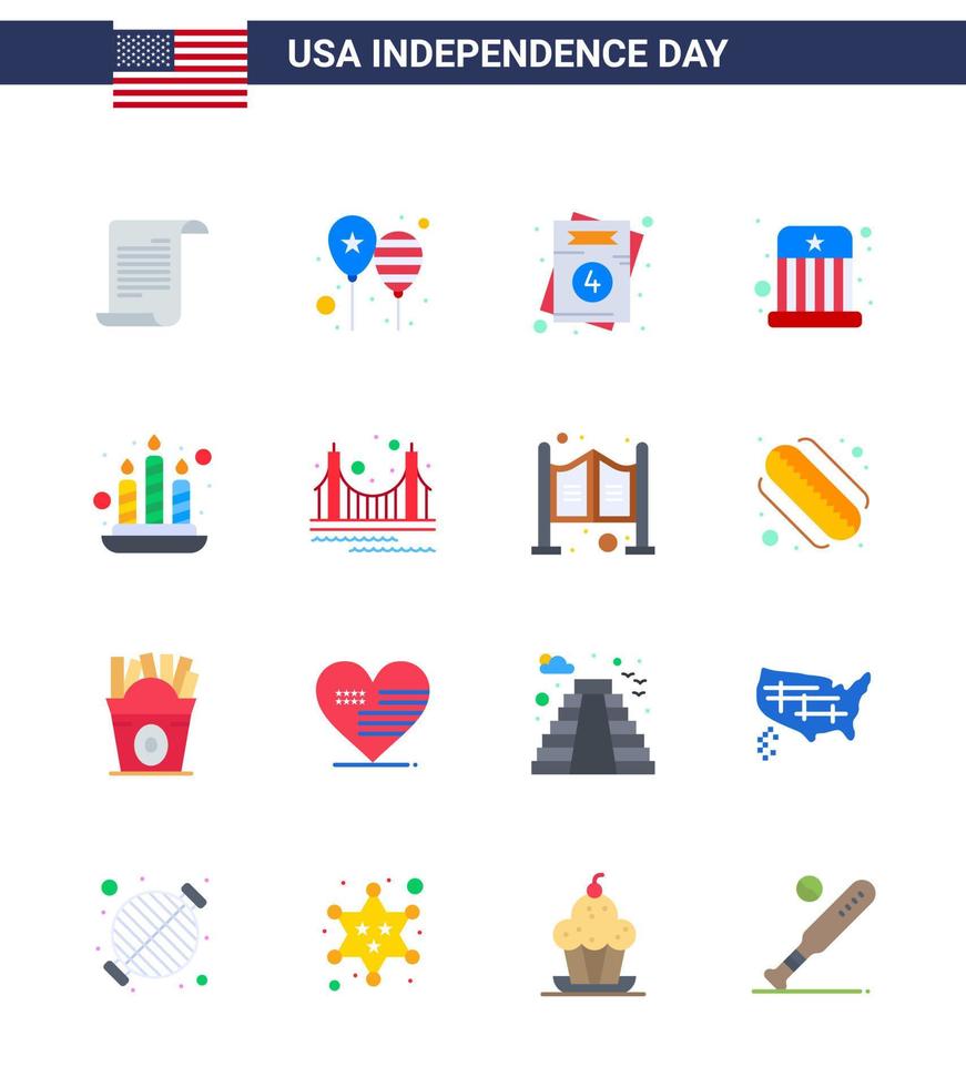 16 Flat Signs for USA Independence Day candle kids america flag entertainment wedding Editable USA Day Vector Design Elements