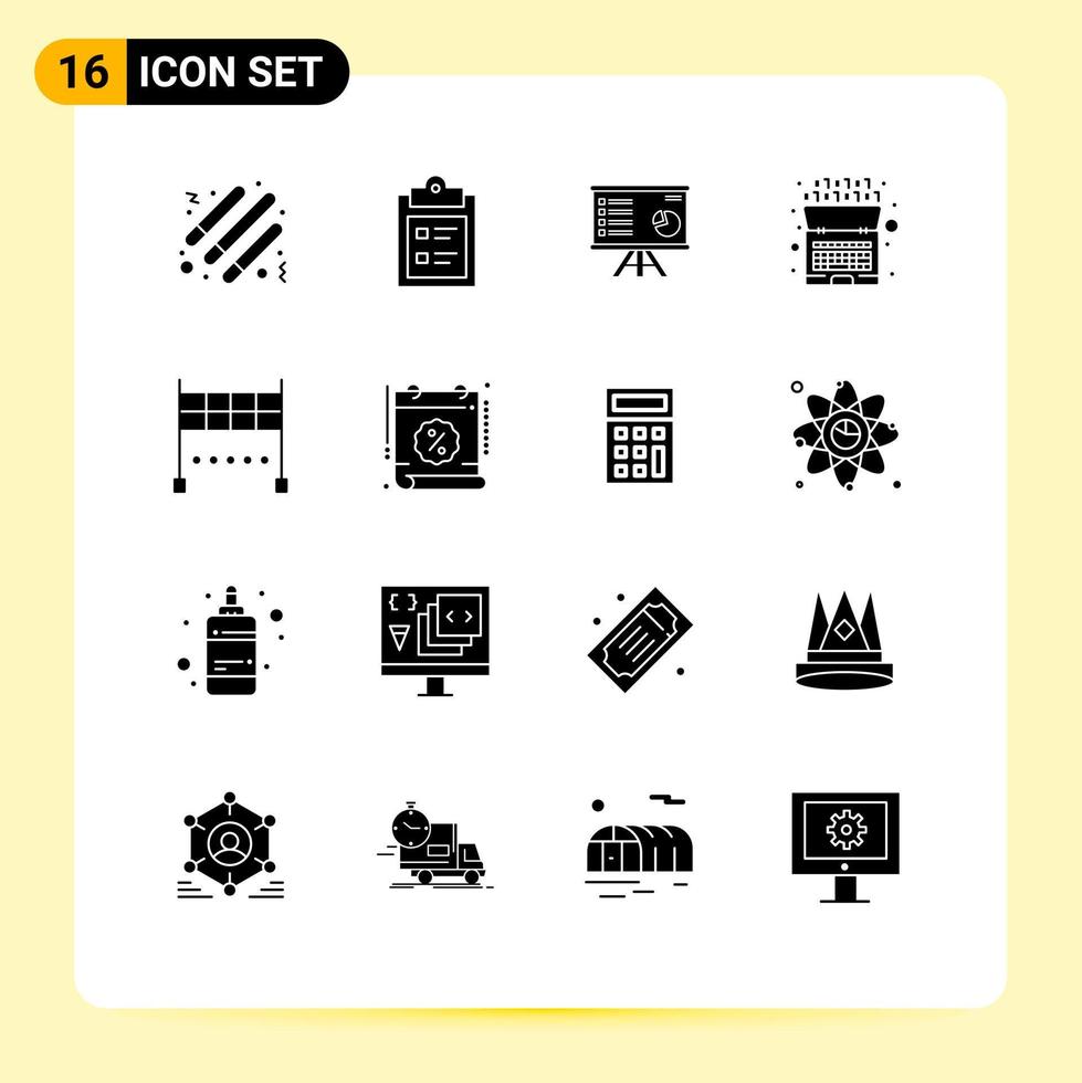16 Solid Glyph concept for Websites Mobile and Apps code artificial presentation report graph Editable Vector Design Elements
