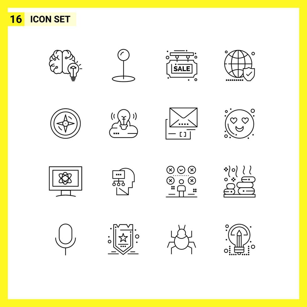 User Interface Pack of 16 Basic Outlines of navigation world info board website globe Editable Vector Design Elements