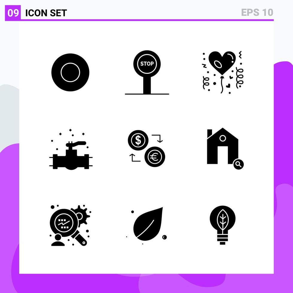 Set of 9 icons in solid style Creative Glyph Symbols for Website Design and Mobile Apps Simple Solid Icon Sign Isolated on White Background 9 Icons Creative Black Icon vector background
