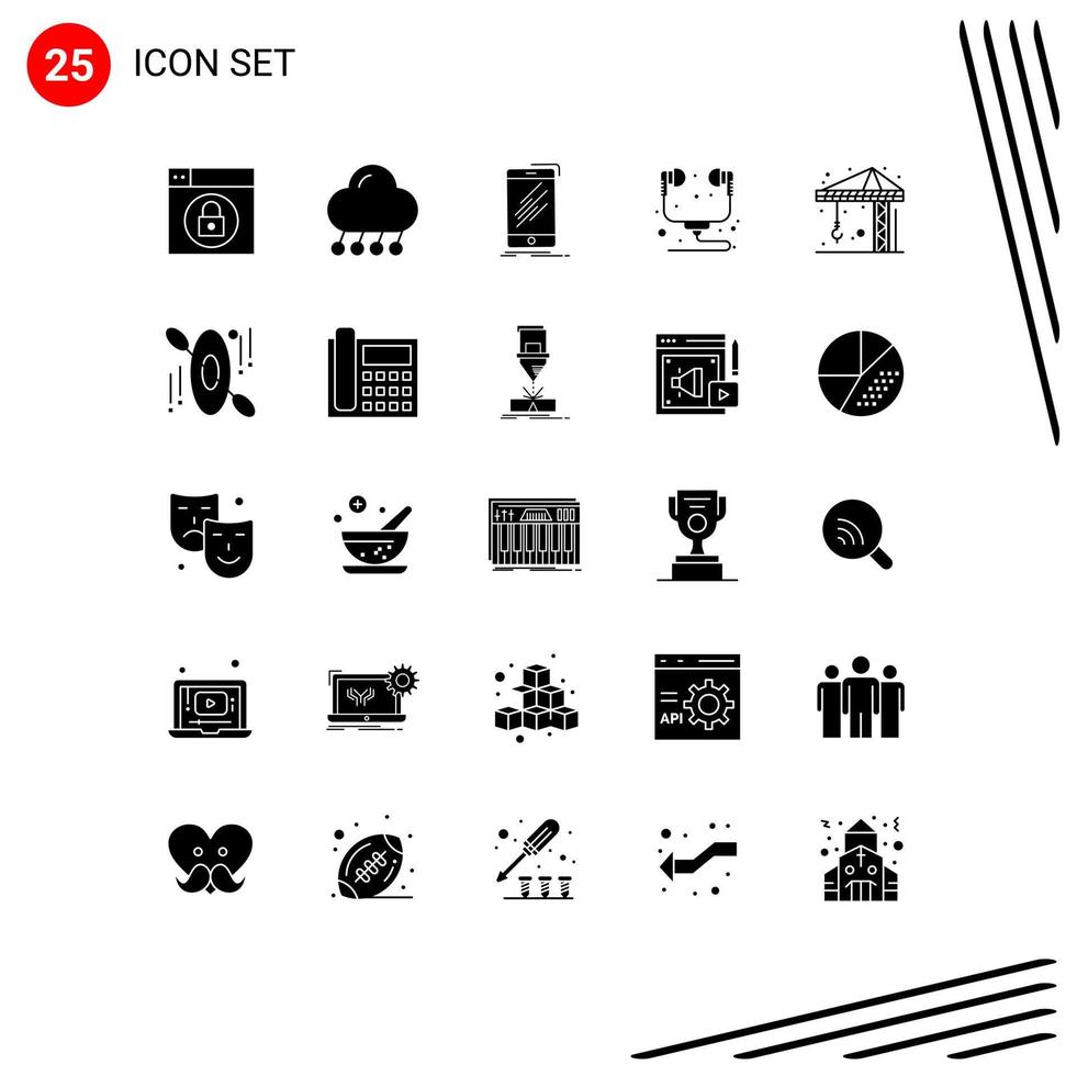 25 User Interface Solid Glyph Pack of modern Signs and Symbols of architecture headphone device hardware telephone Editable Vector Design Elements