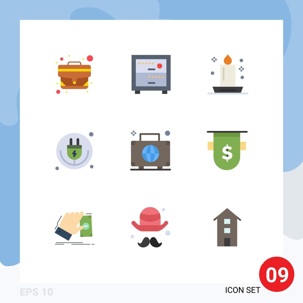 Group of 9 Modern Flat Colors Set for bag iot candlelight internet of things plug Editable Vector Design Elements