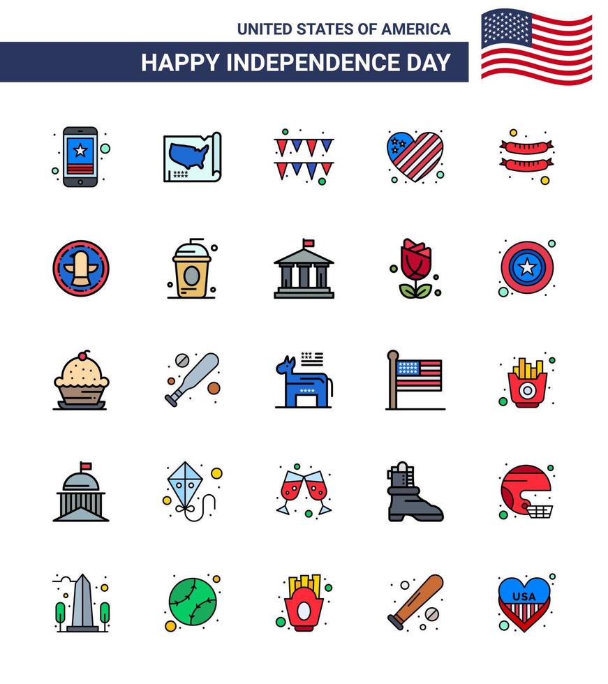 25 Creative USA Icons Modern Independence Signs and 4th July Symbols of frankfurter love usa heart american Editable USA Day Vector Design Elements