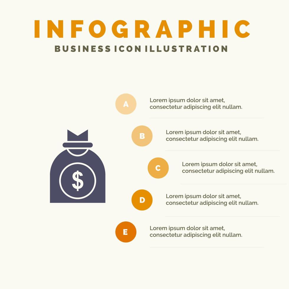 capital dinero empresa negocio sólido icono infografía 5 pasos presentación antecedentes vector