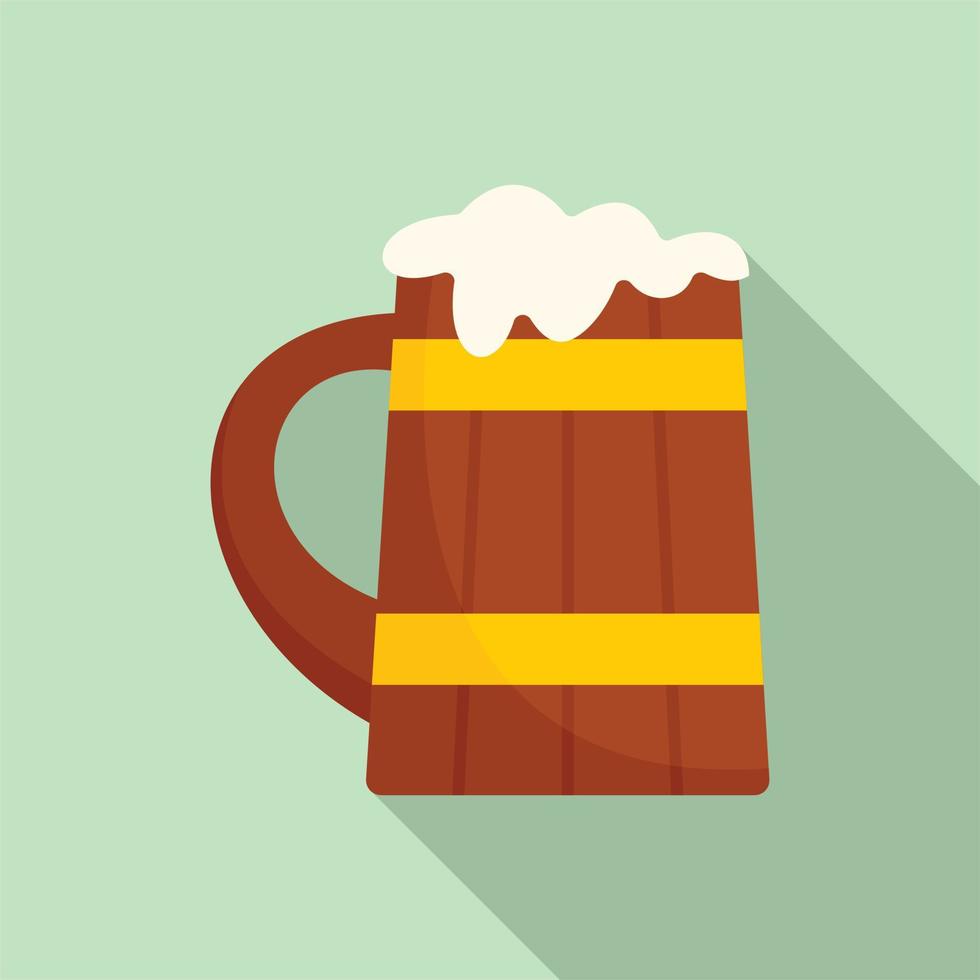 jarra de madera de icono de cerveza, estilo plano vector