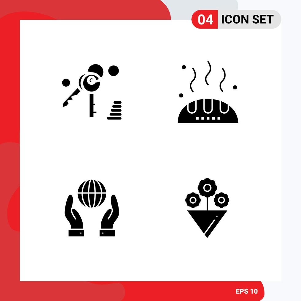 Universal Icon Symbols Group of 4 Modern Solid Glyphs of gdpr energy bread food flower Editable Vector Design Elements