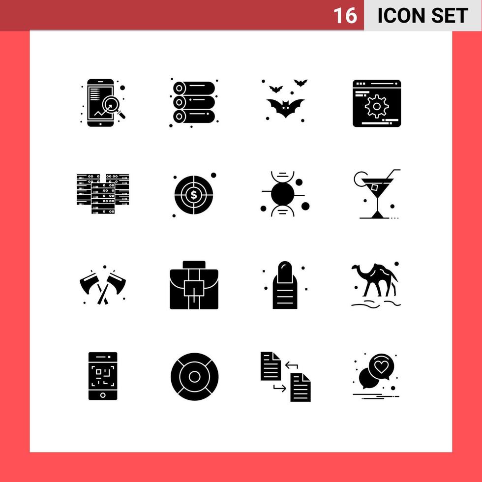 16 Creative Icons Modern Signs and Symbols of data center bats optimization development Editable Vector Design Elements