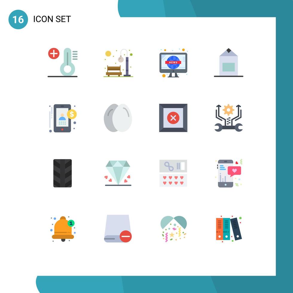 Flat Color Pack of 16 Universal Symbols of money accountant news yogurt milk Editable Pack of Creative Vector Design Elements