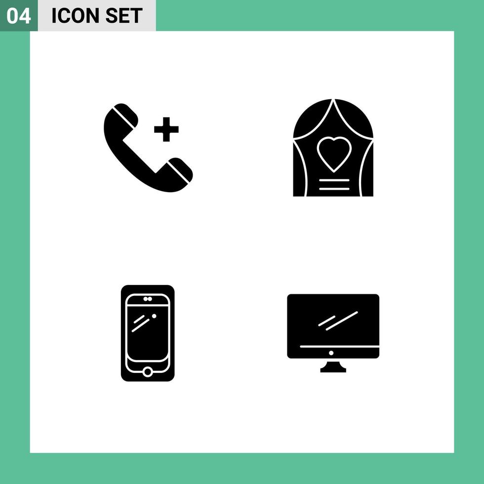 4 User Interface Solid Glyph Pack of modern Signs and Symbols of call phone phone celebration mobile Editable Vector Design Elements