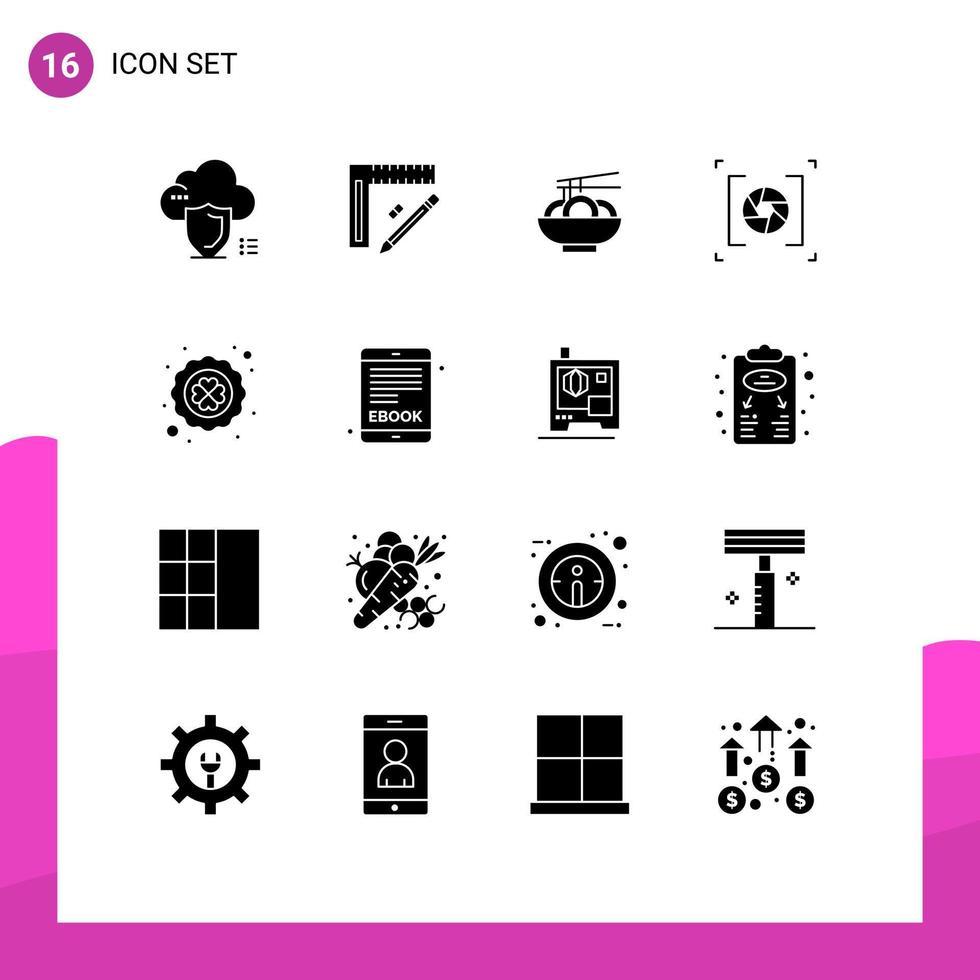 User Interface Pack of 16 Basic Solid Glyphs of photography aperture repair camera china Editable Vector Design Elements