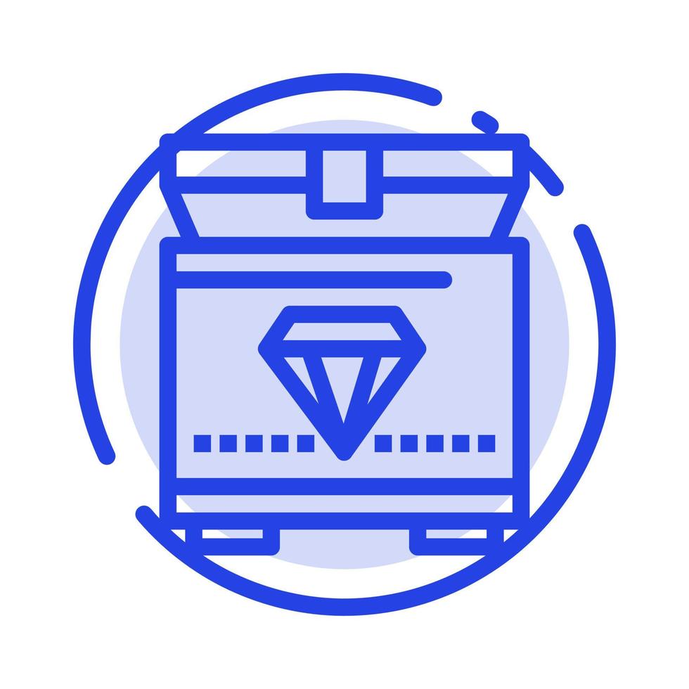 icono de línea de línea punteada azul de juego de cofre del tesoro vector
