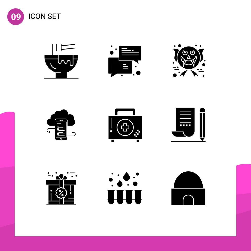 9 Universal Solid Glyphs Set for Web and Mobile Applications clouds business messages cloudstorage ghost Editable Vector Design Elements