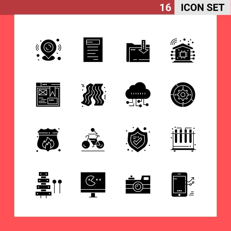 16 Icon Pack Solid Style Glyph Symbols on White Background Simple Signs for general designing Creative Black Icon vector background