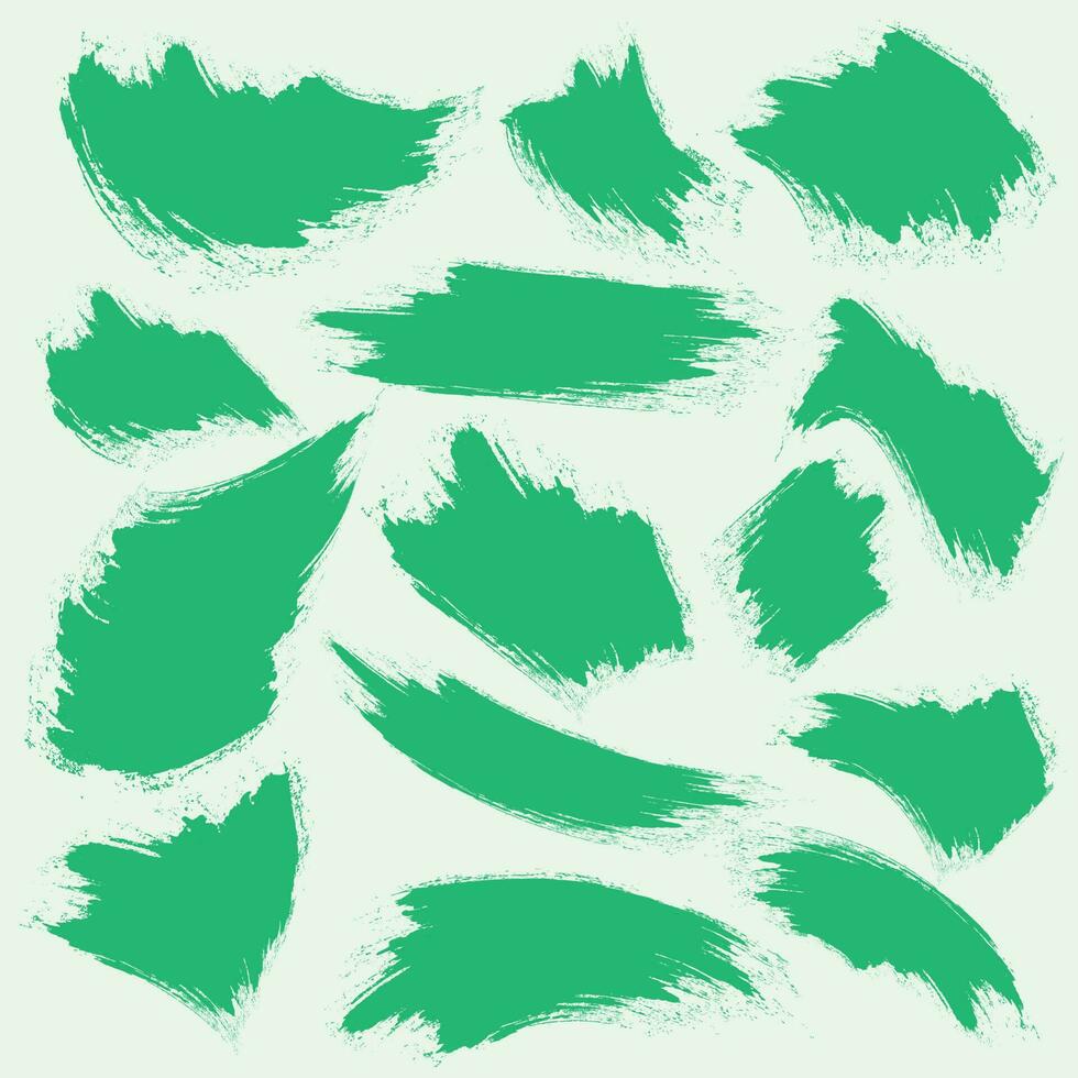 Hand drawn green color ink brush stroke collection vector