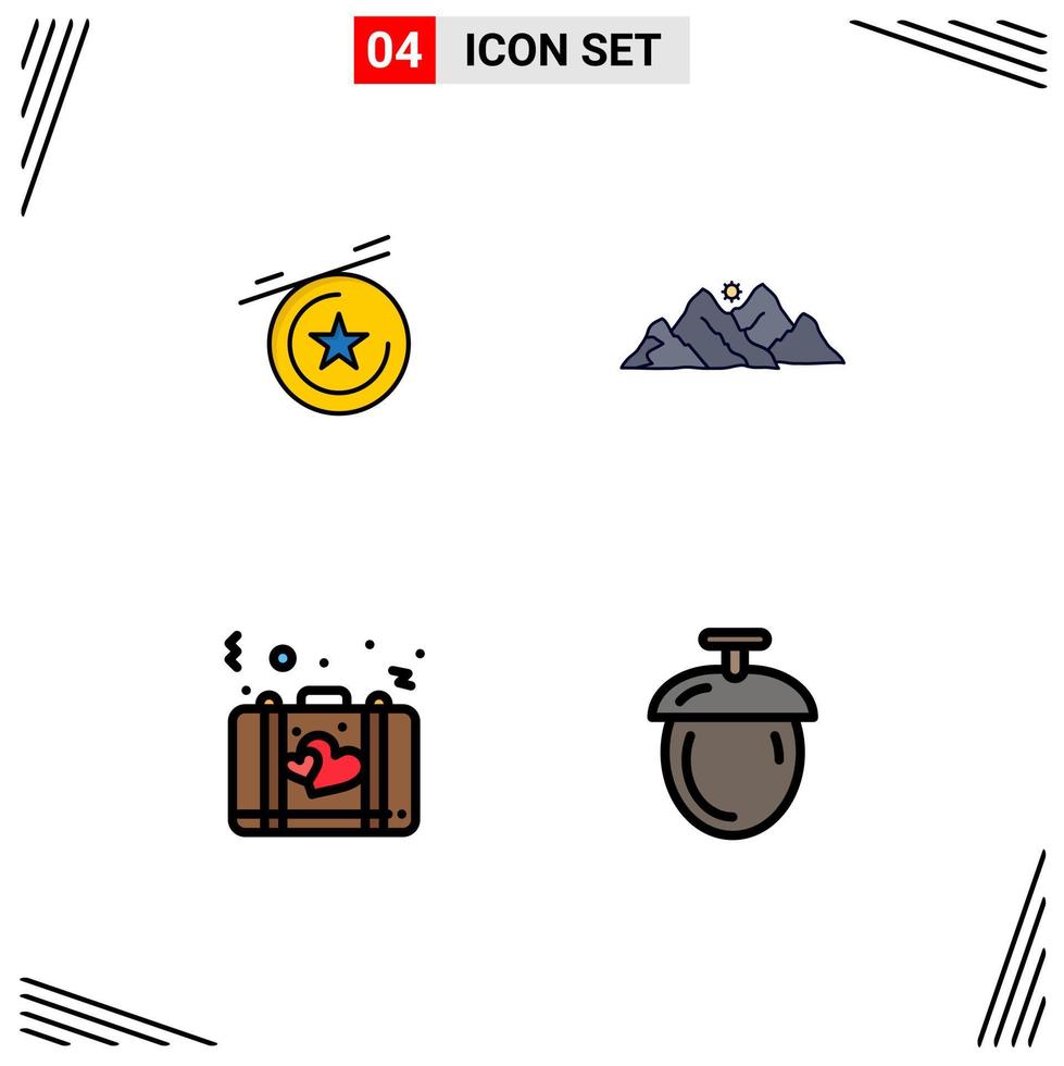 Modern Set of 4 Filledline Flat Colors and symbols such as star love landscape scene suitcase Editable Vector Design Elements