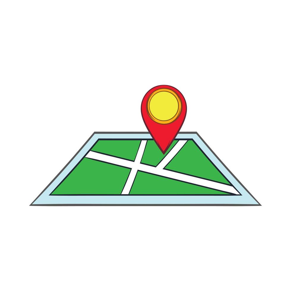 Map with pin pointers icon, cartoon style vector