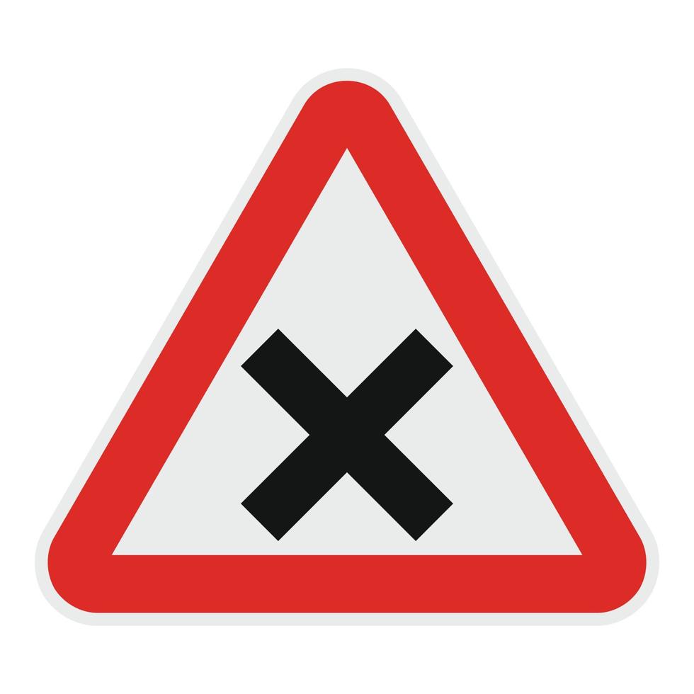 Warning of intersection road icon, flat style. vector