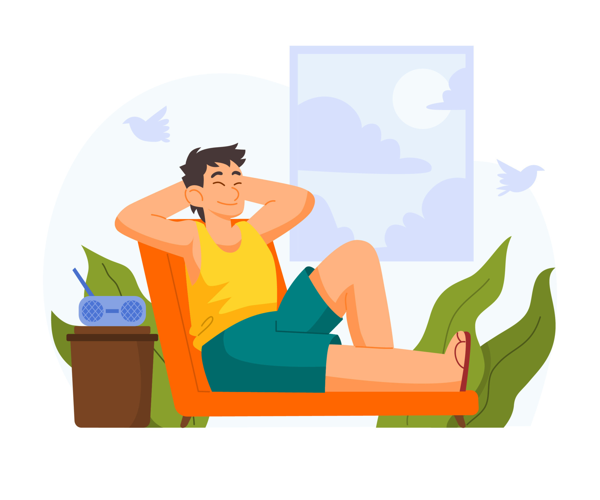 Self Care Mental Health with Man Listening to The Radio 14424663 Vector
