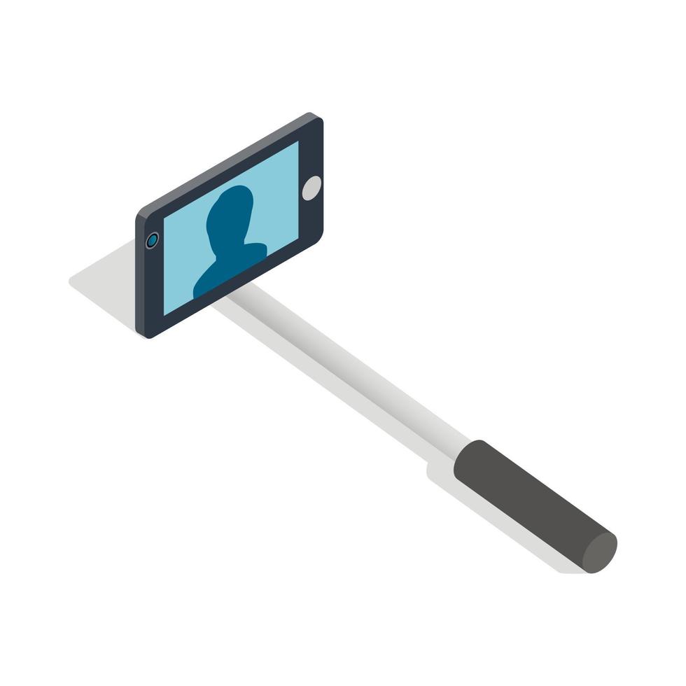 icono de palo monopod selfie, estilo 3d isométrico vector