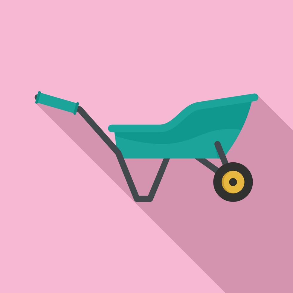 Garden wheelbarrow icon, flat style vector