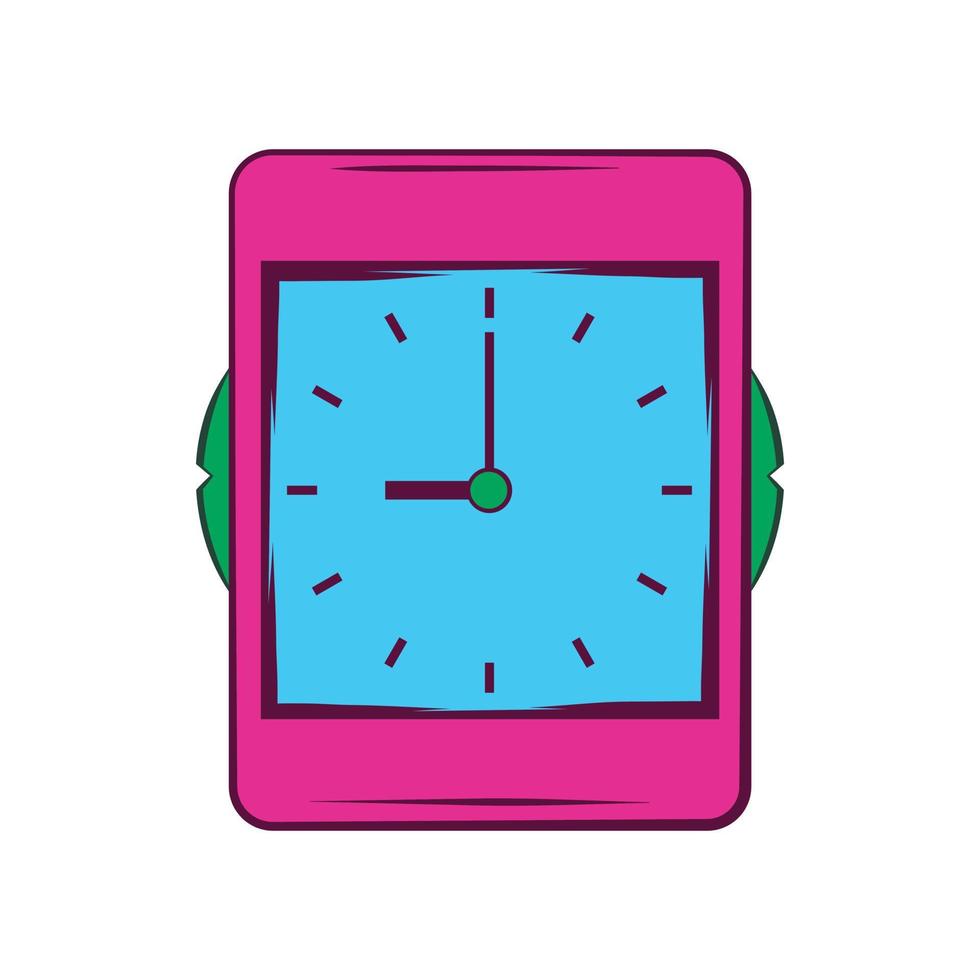 Pink alarm clock icon in cartoon style vector