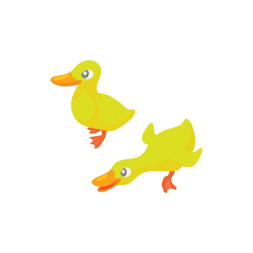 icono de dos patos amarillos, estilo de dibujos animados vector