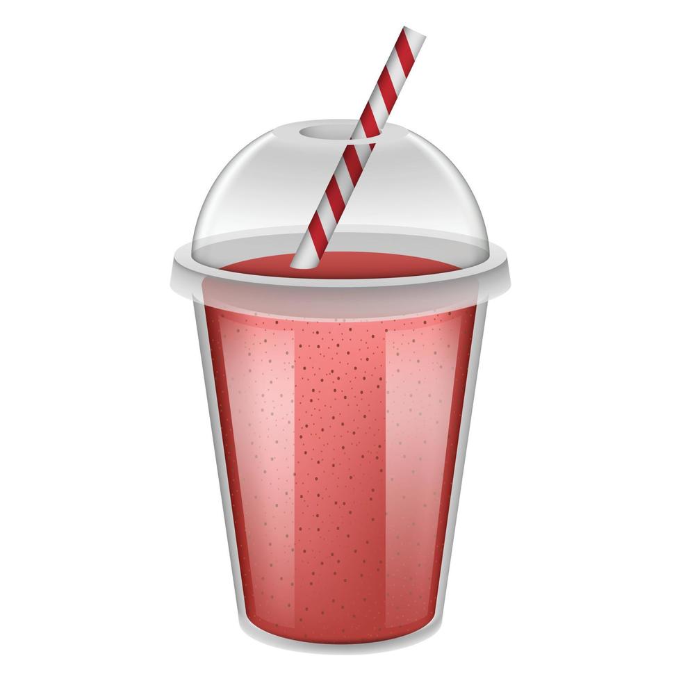 maqueta de batido rojo de vaso de plástico, estilo realista vector