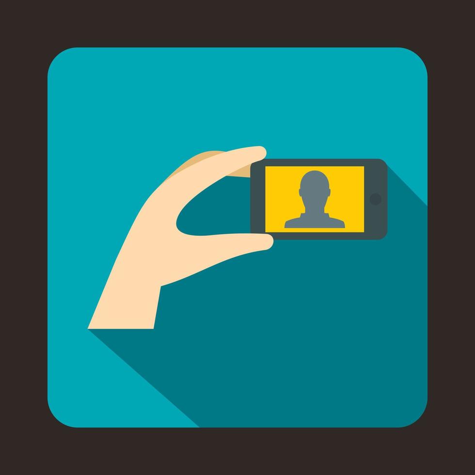 Hand holding mobile phone with photo icon vector