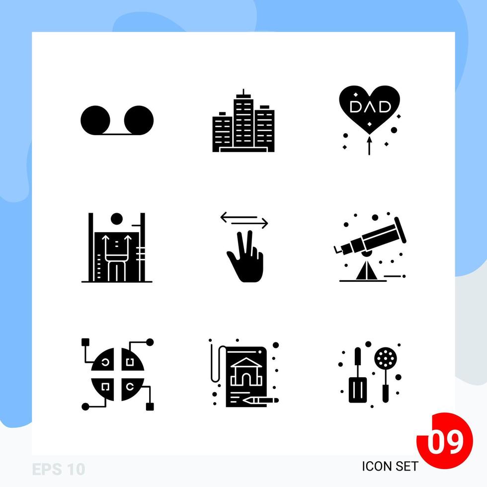 Modern Pack of 9 Icons Solid Glyph Symbols isolated on White Backgound for Website designing Creative Black Icon vector background