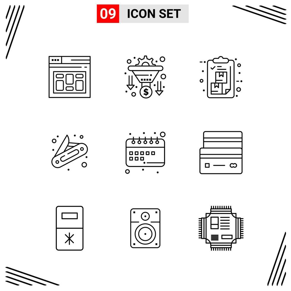 9 Icons Line Style Grid Based Creative Outline Symbols for Website Design Simple Line Icon Signs Isolated on White Background 9 Icon Set Creative Black Icon vector background