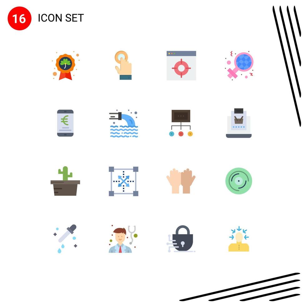 Modern Set of 16 Flat Colors Pictograph of mobile woman technology international target Editable Pack of Creative Vector Design Elements