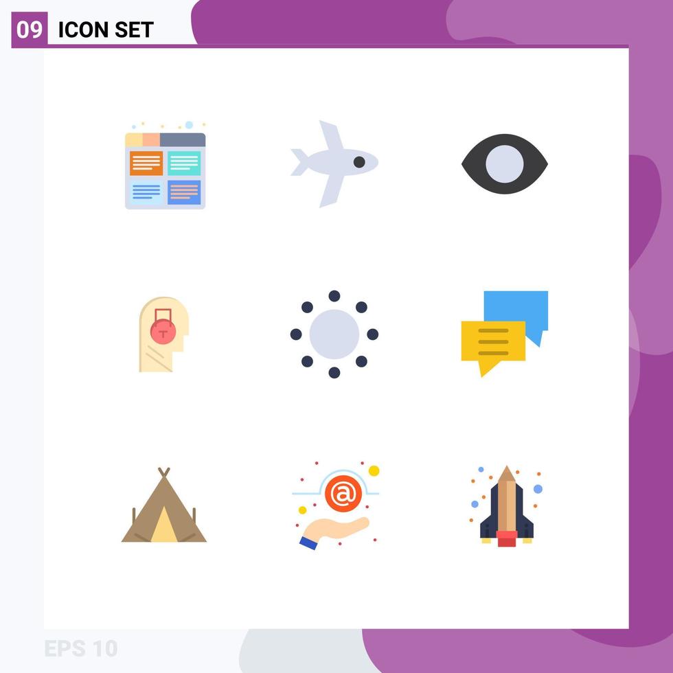 Mobile Interface Flat Color Set of 9 Pictograms of sign user face data secure Editable Vector Design Elements