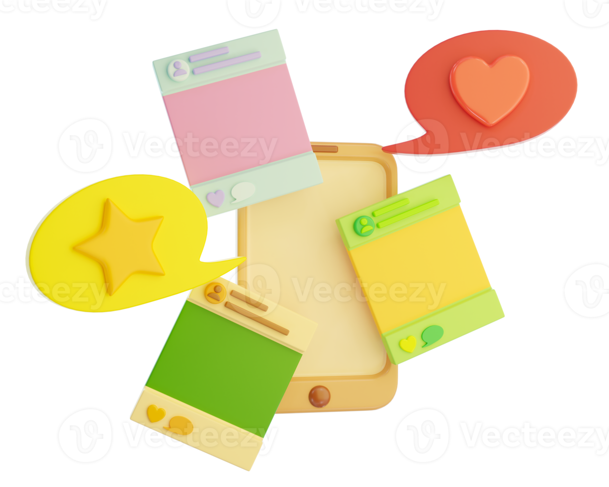 Social networks in the phone 3D illustration png