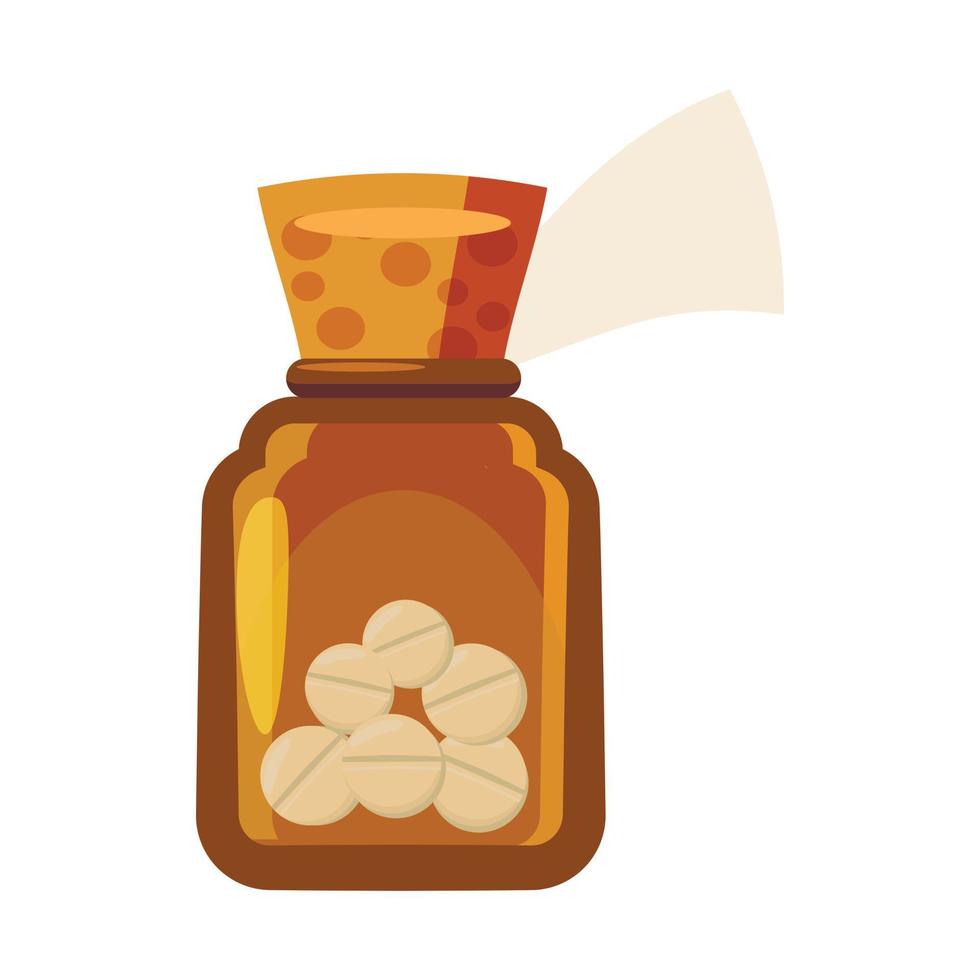 Glass bottle of tablets icon, cartoon style vector