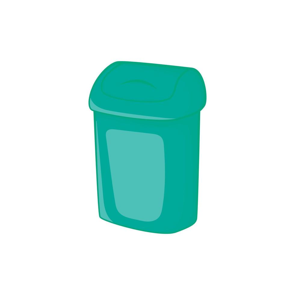 Turquoise trash can icon, cartoon style vector